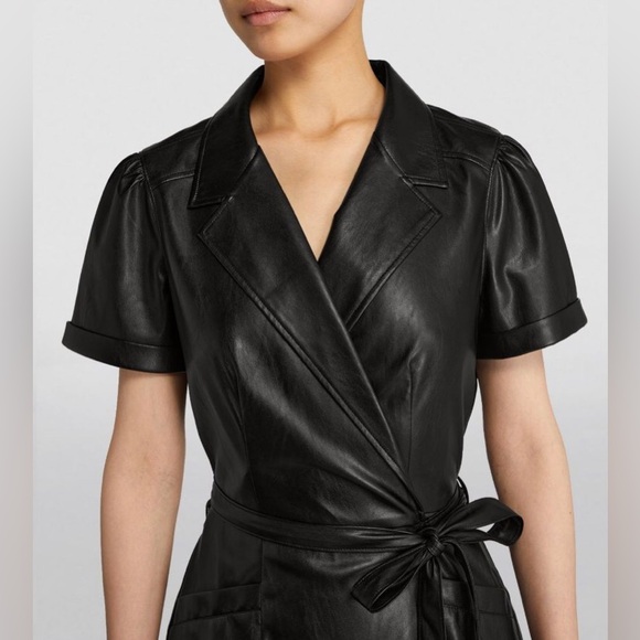 NWT $269 PAIGE Lowen Tie Waist Faux Leather Dress in Black, size X-Small! - Picture 5 of 8